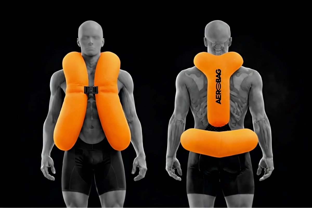 Airbag Aerobag intégré au cuissard d’un cycliste professionnel lors d’un test en conditions de course