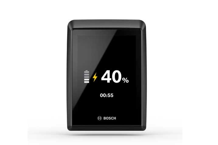 Affichage du temps de charge restant sur l'écran d'un vélo électrique Bosch