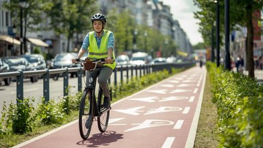 Cycliste sur piste cyclable en ville
