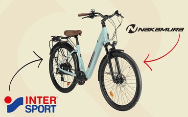 Vélo électrique Nakamura Crossover-E LTD d’Intersport avec batterie intégrée et équipements complets