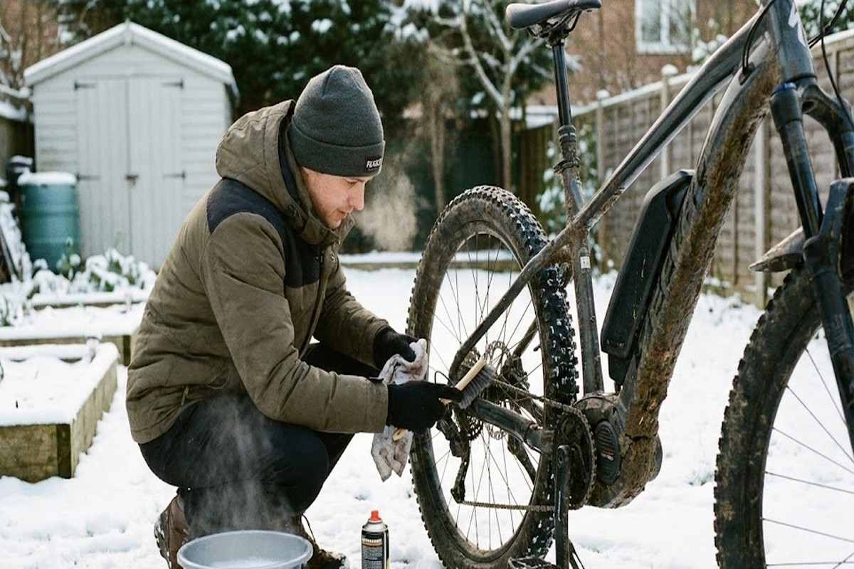 nettoyage d’un vélo électrique en hiver pour protéger la transmission