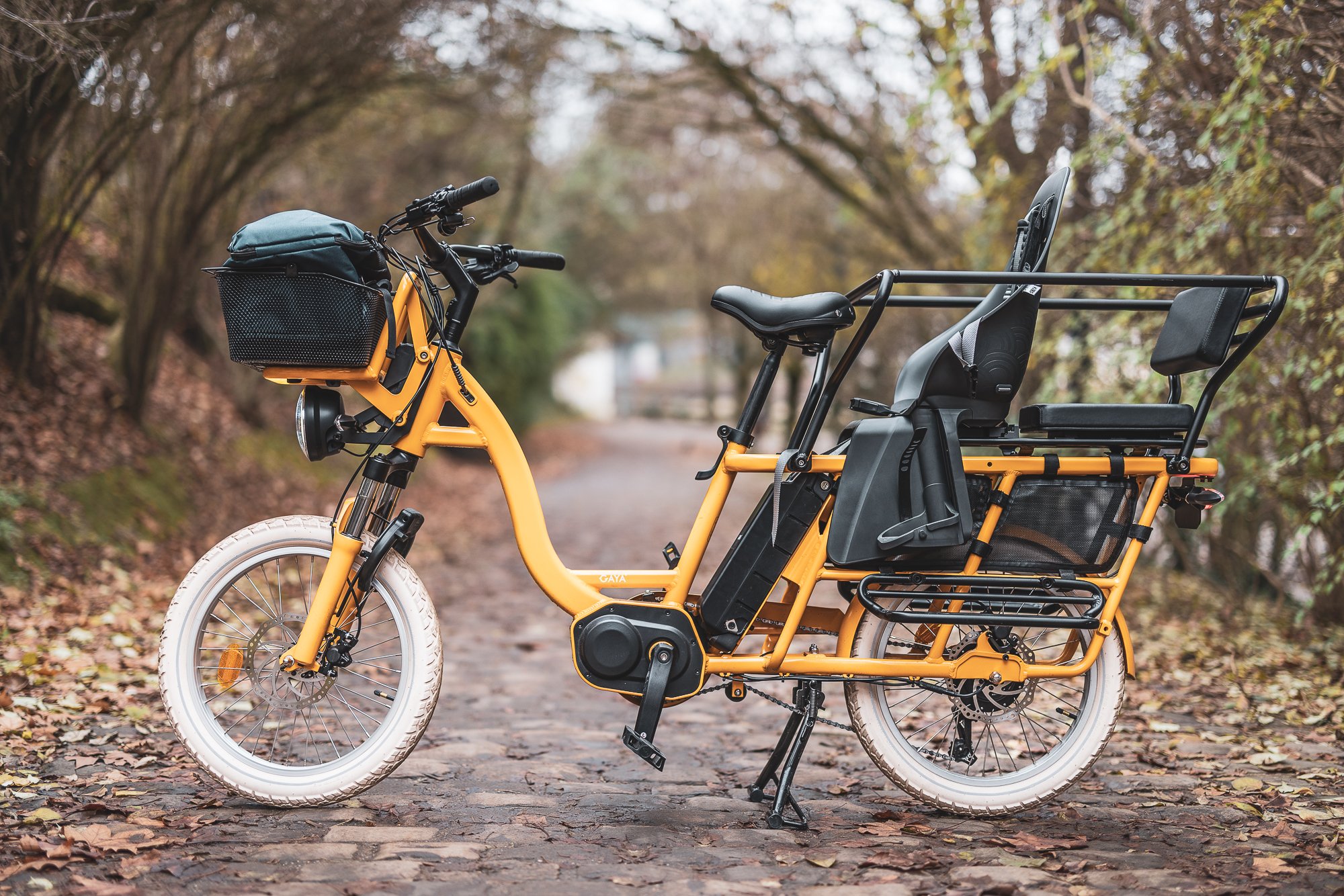 Vélo cargo longtail Gaya Original V2 équipé pour le transport de deux enfants
