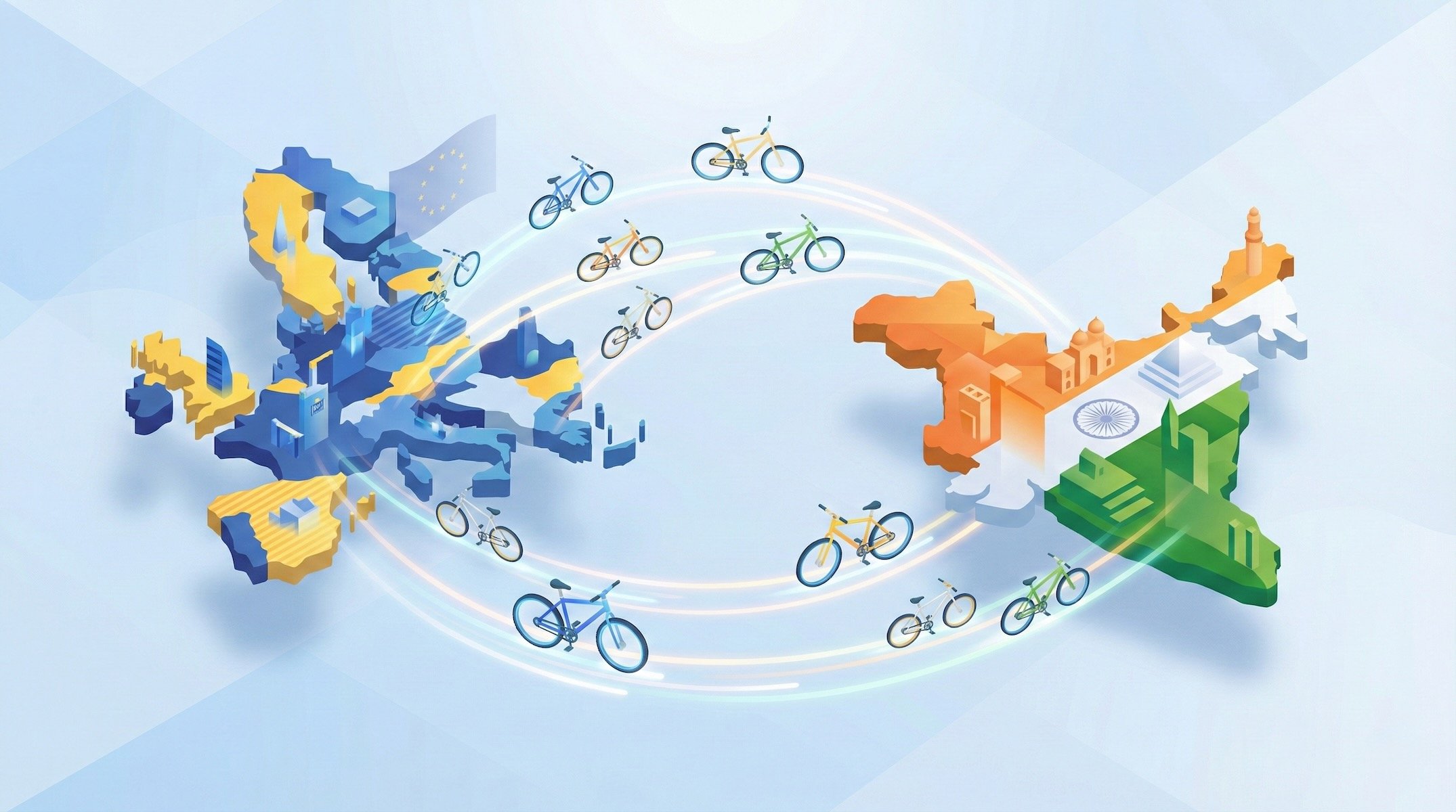 Vélos en magasin illustrant la baisse des prix suite à l'accord commercial entre l'Union européenne et l'Inde