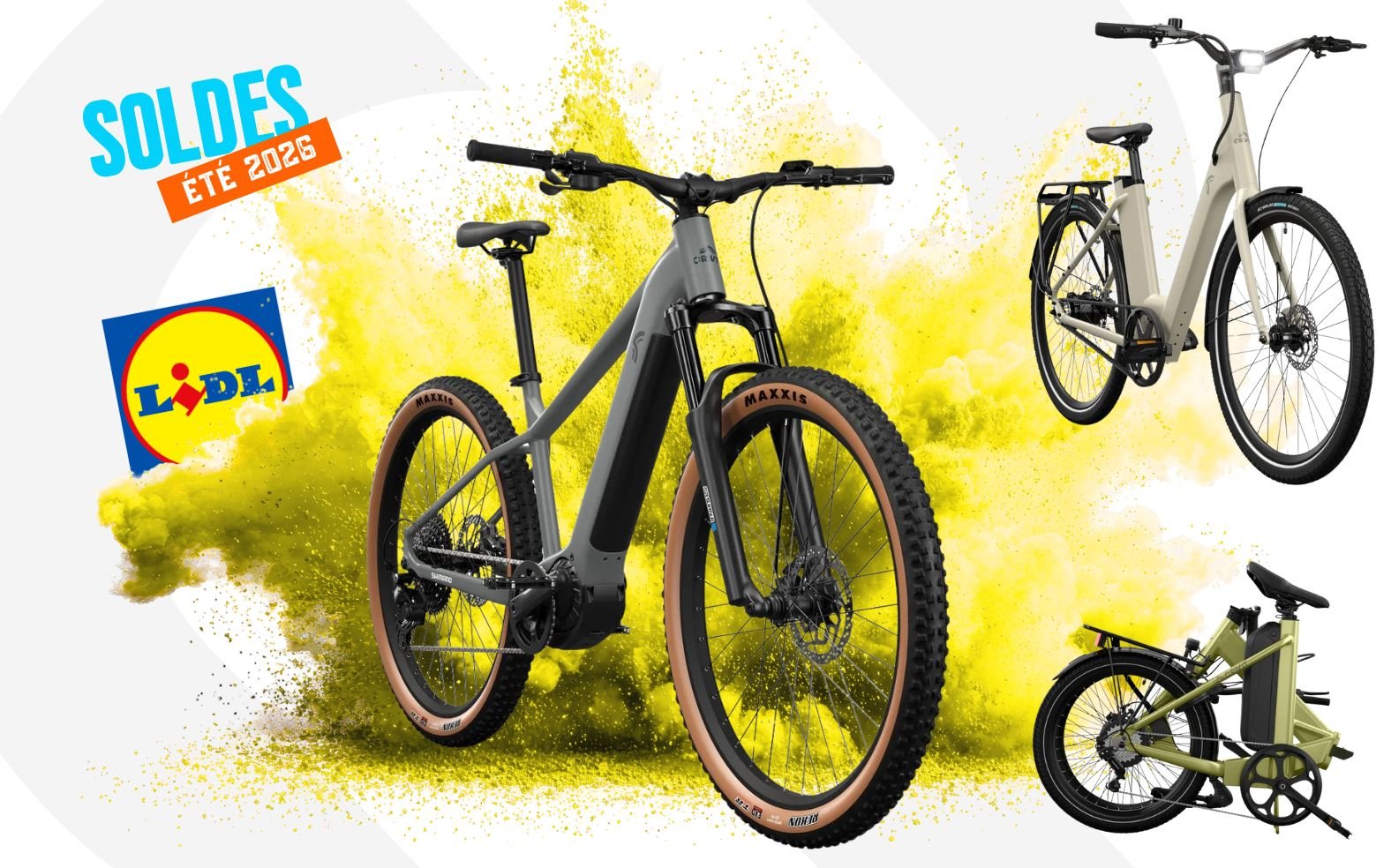 Vélos électriques Crivit en solde chez Lidl : VTT Peak 709, Urban Y.3 et modèle pliant avec remises jusqu'à 720 €