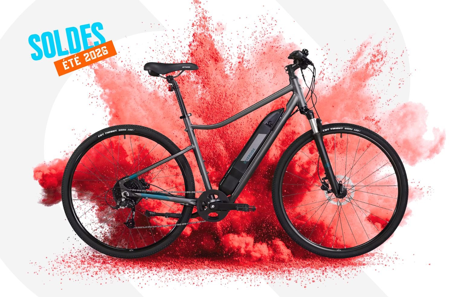 Riverside 500 E Decathlon VTC électrique noir et gris à 699,99 euros en promotion