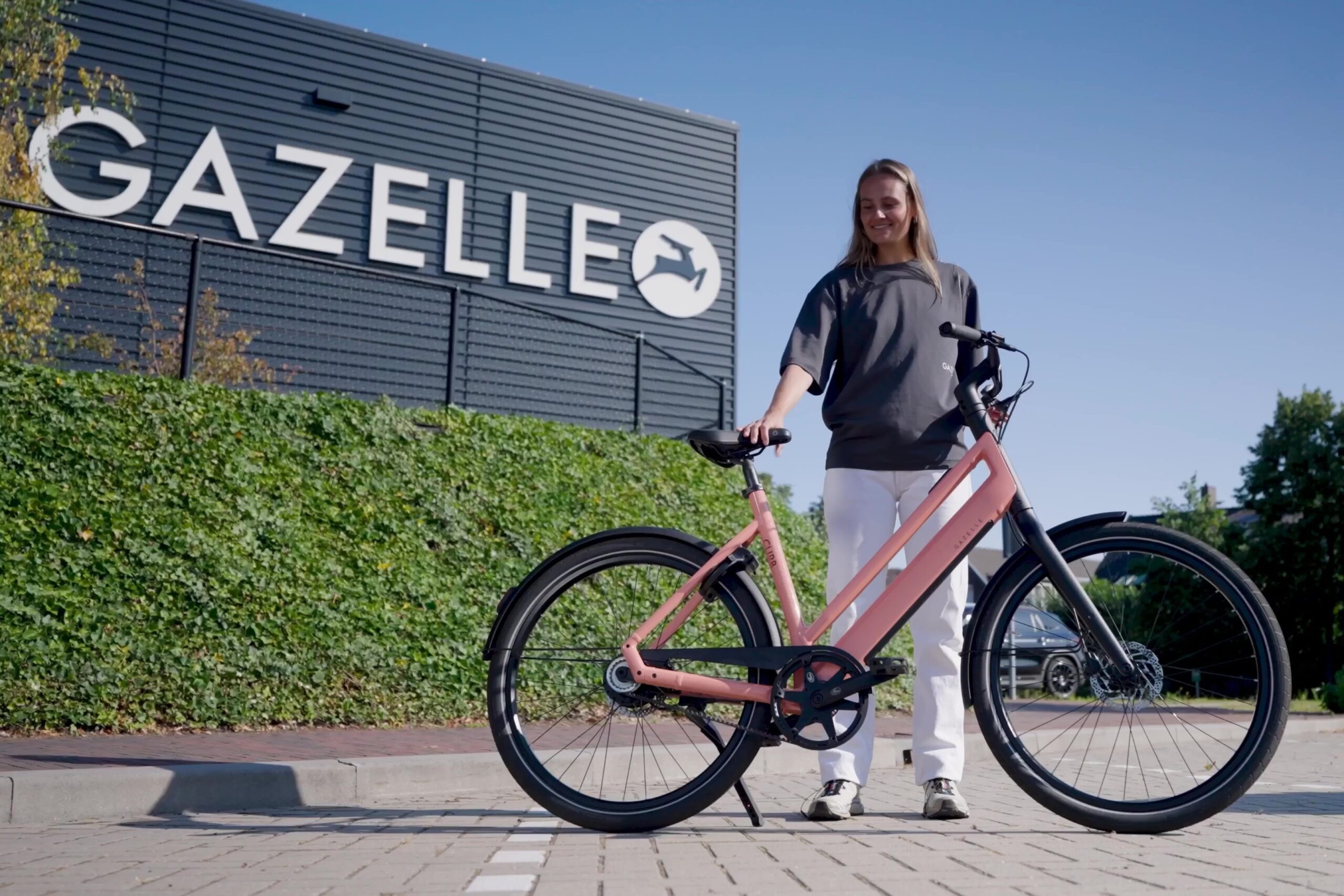 Vélo électrique urbain Gazelle Curb au cadre coloré, fourche rigide noire et moteur arrière Bosch Hub Line