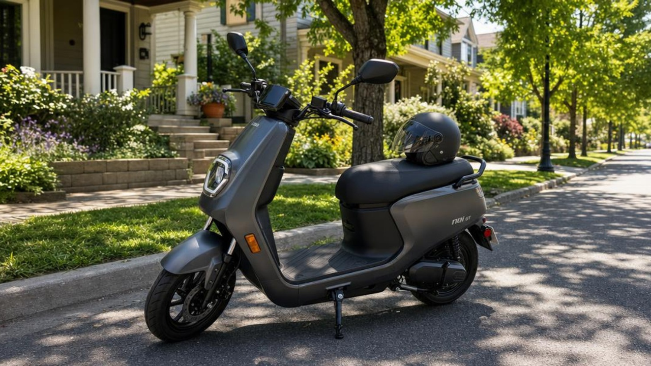 Scooter électrique garé dans une rue, illustrant l'assurance des deux-roues électriques