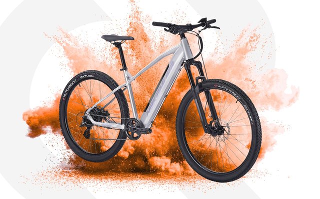 VTT électrique Nakamura E-Summit 700 gris, semi-rigide 27,5 pouces vendu par Intersport, vue de profil