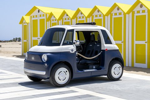 Fiat Topolino Vilebrequin vue trois quarts, voiture électrique sans permis édition spéciale