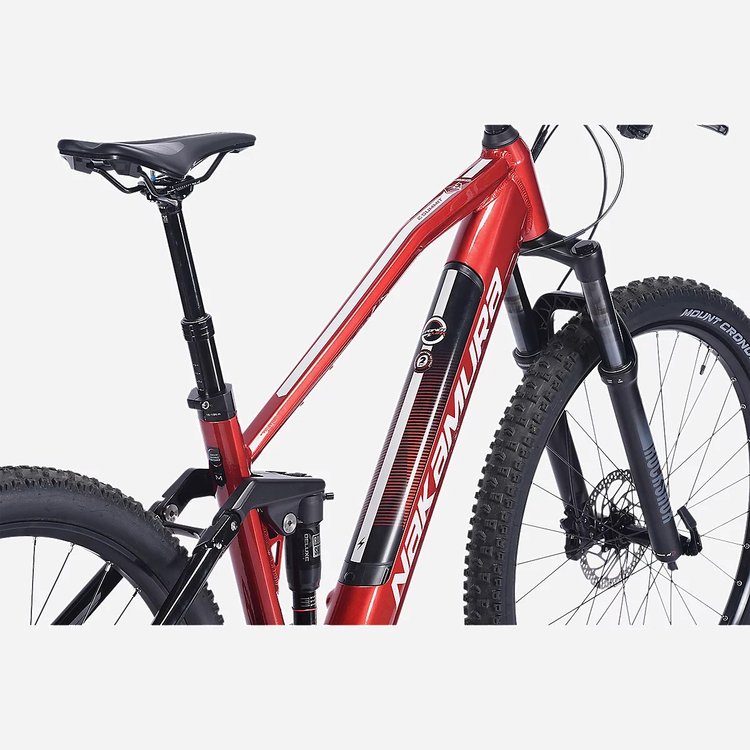 Cadre rouge du Nakamura E-Summit 950S avec batterie intégrée et tige de selle télescopique