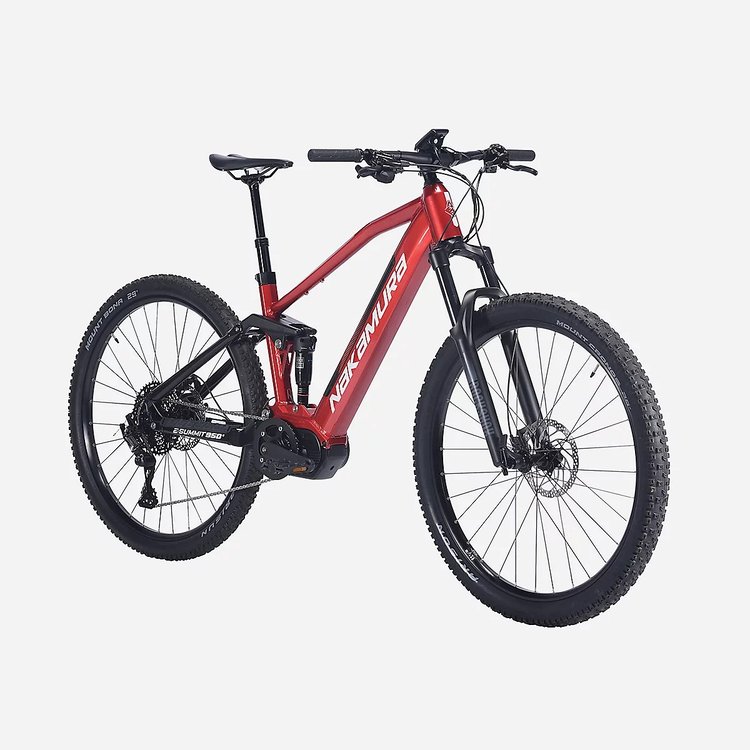 Nakamura E-Summit 950S rouge, VTT électrique tout suspendu Intersport vu de trois quarts