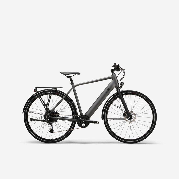 Vélo électrique Elops Longue Distance 500 à cadre haut, coloris gris charbon, vu de profil
