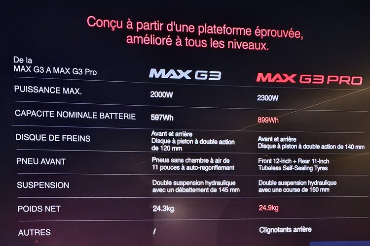 Segway G3 Pro vs G3 caractéristiques