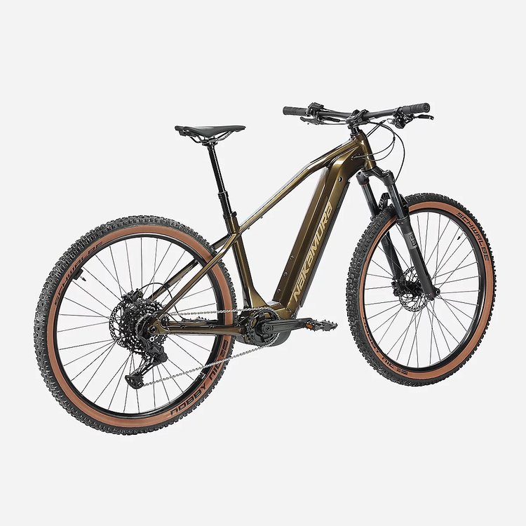 VTT électrique Nakamura E-SUMMIT 990 de trois quarts arrière, transmission Shimano et cadre aluminium